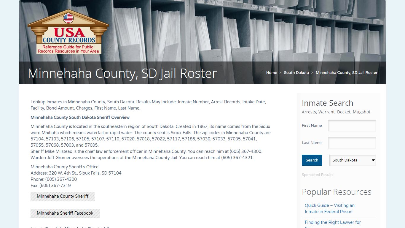Minnehaha County, SD Jail Roster | Name Search